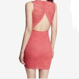 Express Lace Fitted Open Back Dress Coral XS